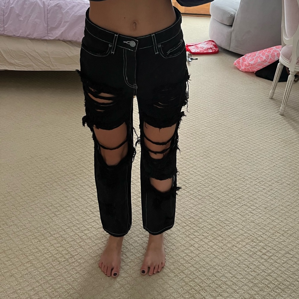 Carmar contrast stitch black cropped jean